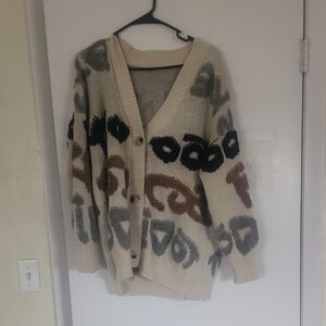 Cream Cardigan with Abstract Pattern